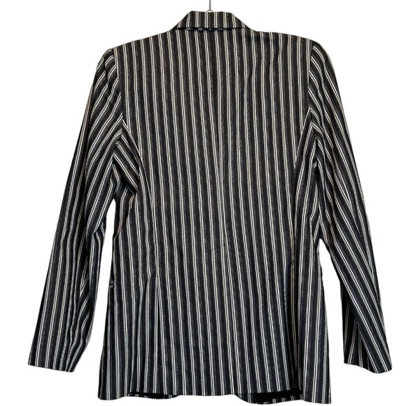 Bloomingdale's 6 Striped Collared One Button Blazer Black White Jacket - Picture 3 of 16